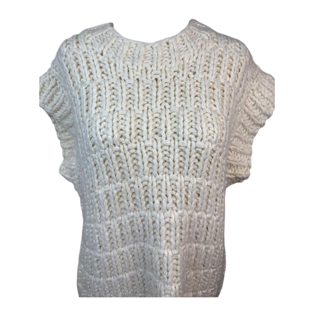 English Factory Cream Chunky Knit Sweater Short Sleeve Pullover Medium Boho - Picture 3 of 7